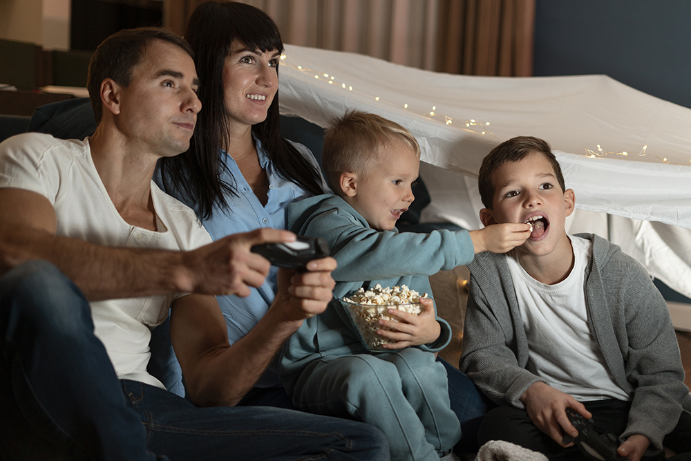 Famille regardant la télévision